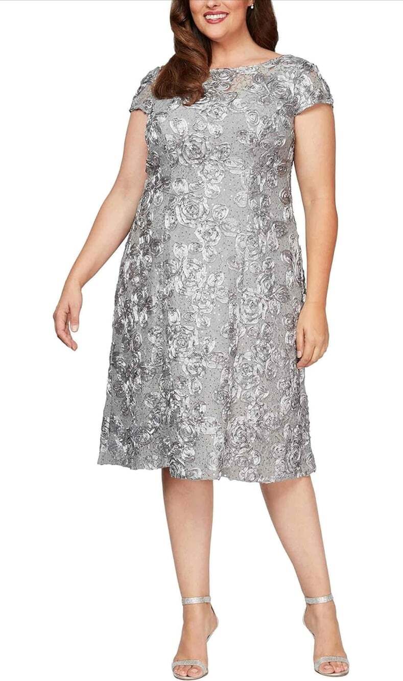 NWT Alex Evenings Plus Size Periwinkle Lace Sequin A-Line Dress 22W